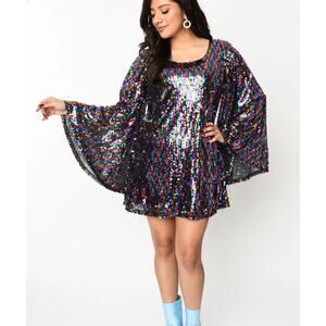 Smak Parlour 1960’s Rainbow Sequin Downtown Scene Mini Dress XS NWOT